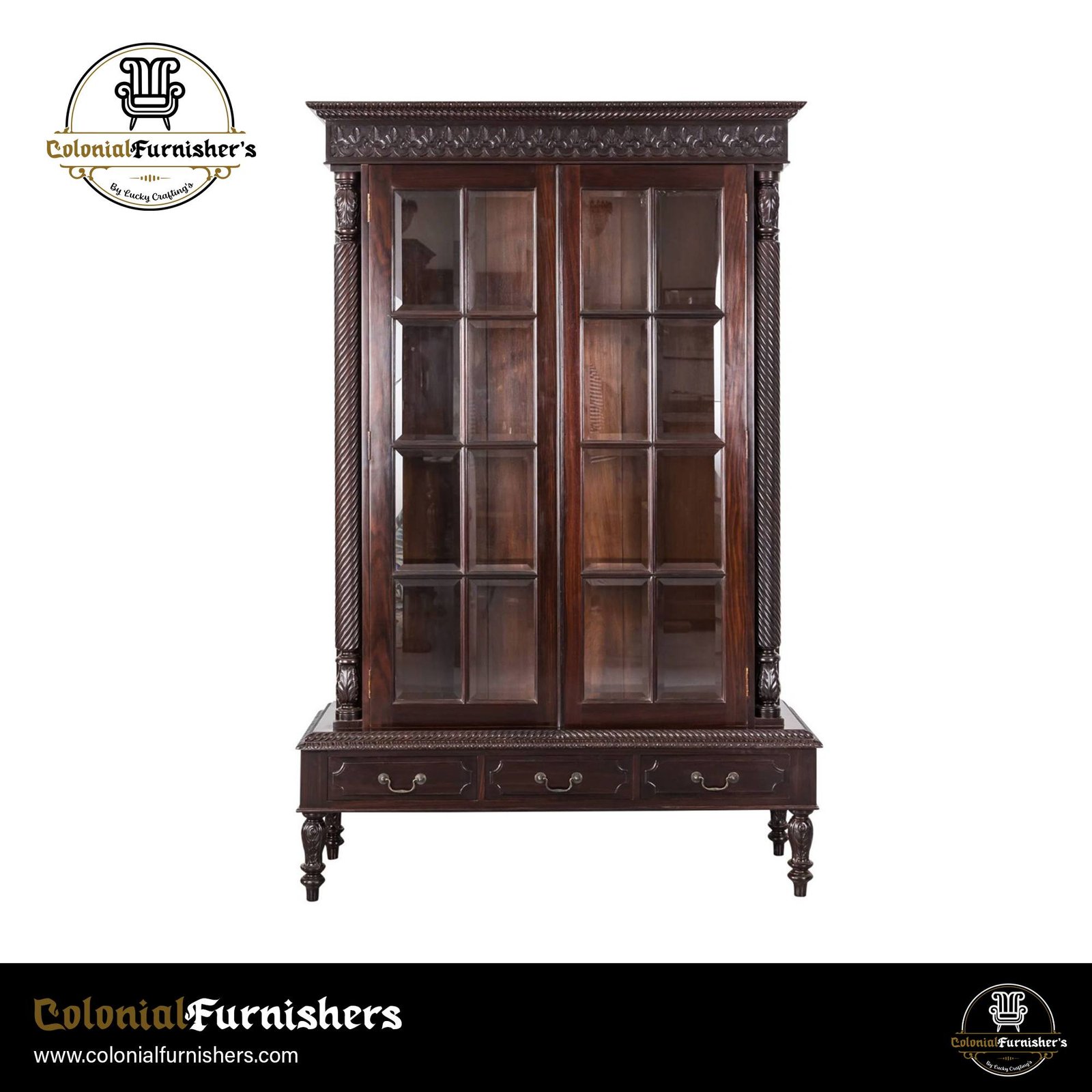 handcrafted colonial-style display cabinet