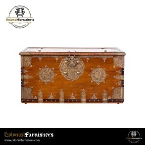 Kandyan treasure chest with teak wood and brass detailing handcrafted in Sri Lanka