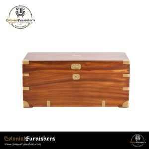Campaign-style teak trunk with brass hardware handcrafted in Sri Lanka