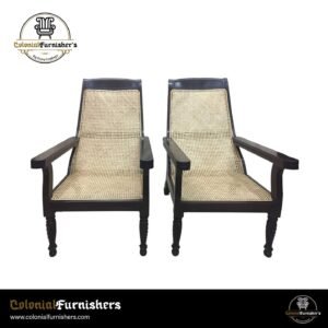 Dutch-Ceylon plantation chairs made of teak and cane for colonial-style lounging