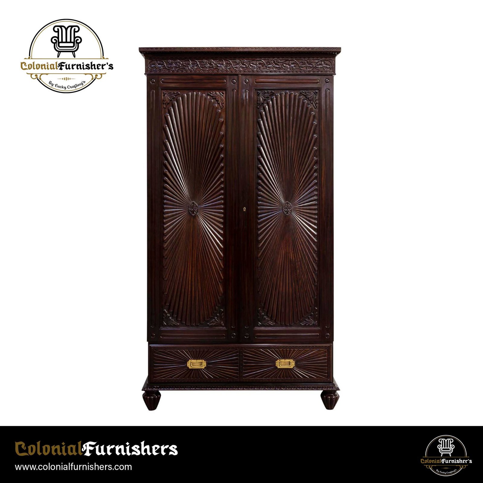 Colonial Sunburst Teak Wardrobe