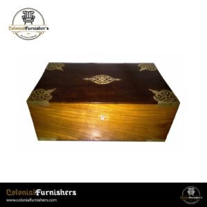 Colonial Brass Inlay Teak Box