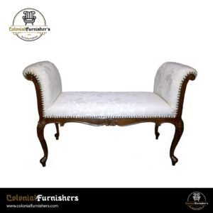 Elegant Colonial Upholstered Bench with Wooden Legs and Nailhead Trim